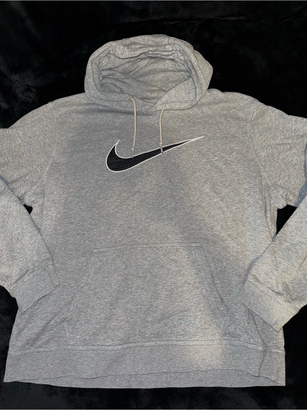 Nike Men's Heather Gray Hoodie with Black Swoosh